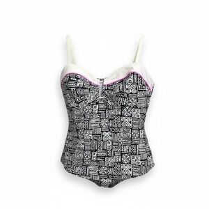 Collection by Catalina Black & White Tankini Top w Adjustable Straps